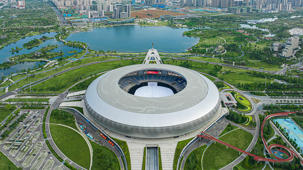 An aerial view of the Dong'an Lake Sports Park stadium in Chengdu, southwest China's Sichuan Province. /CFP