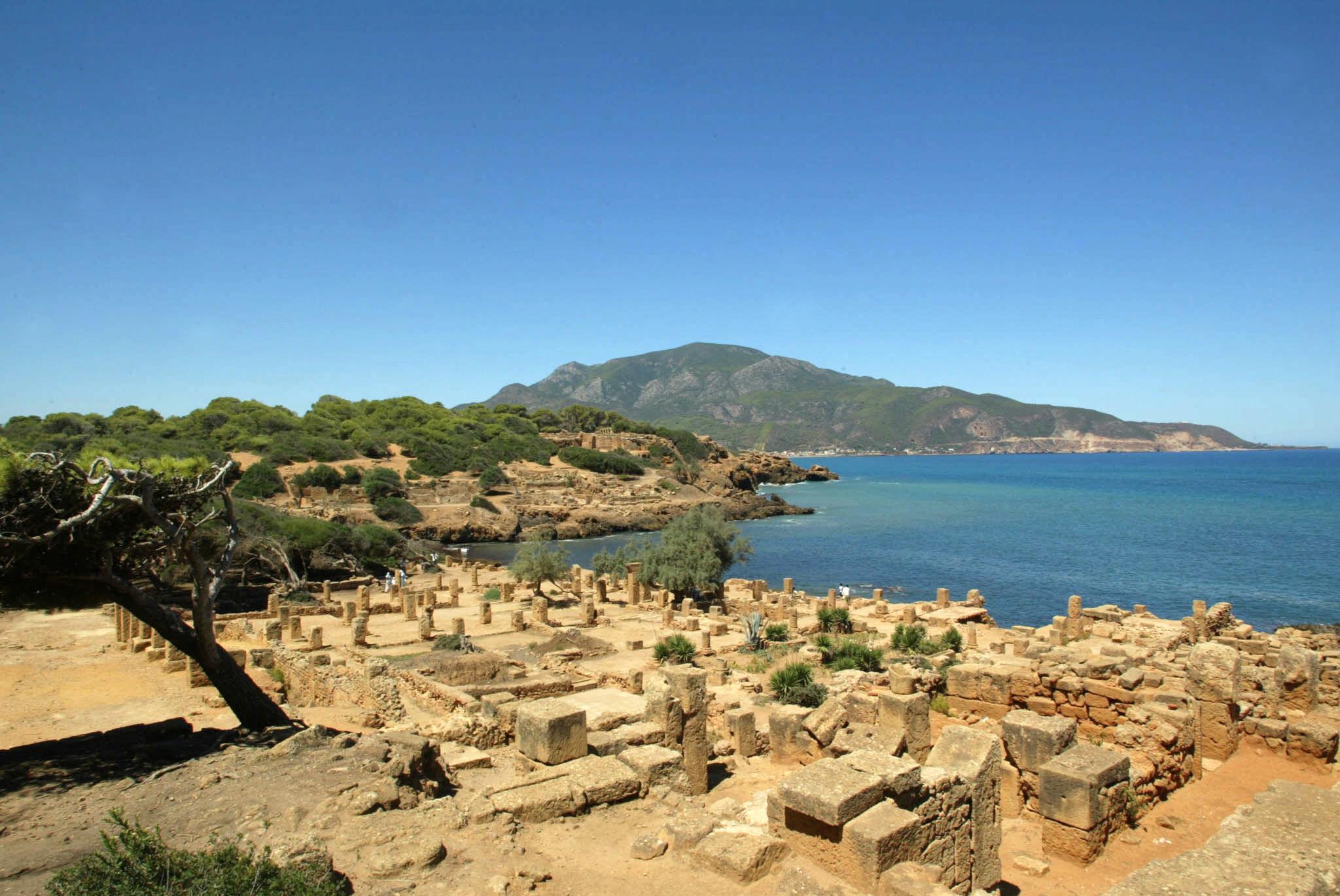 The ruins of the Villa of Frescoes with Mount Chenoua in the background appear in this August 14, 2002 photo at the historic site of Tipasa, Algeria. /AFP