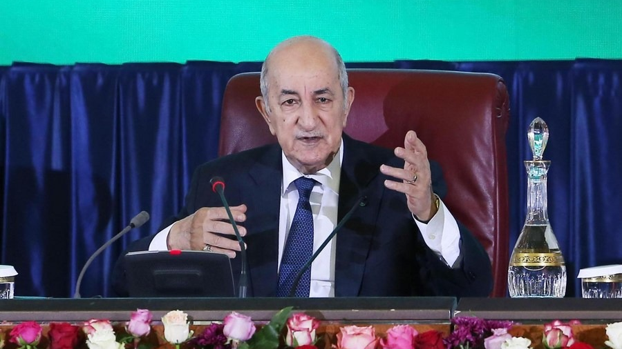FILE PIC: Algerian President Abdelmadjid Tebboune attends a meeting of the Algerian government with local governors in Algiers, Algeria, February 16, 2020. /Xinhua