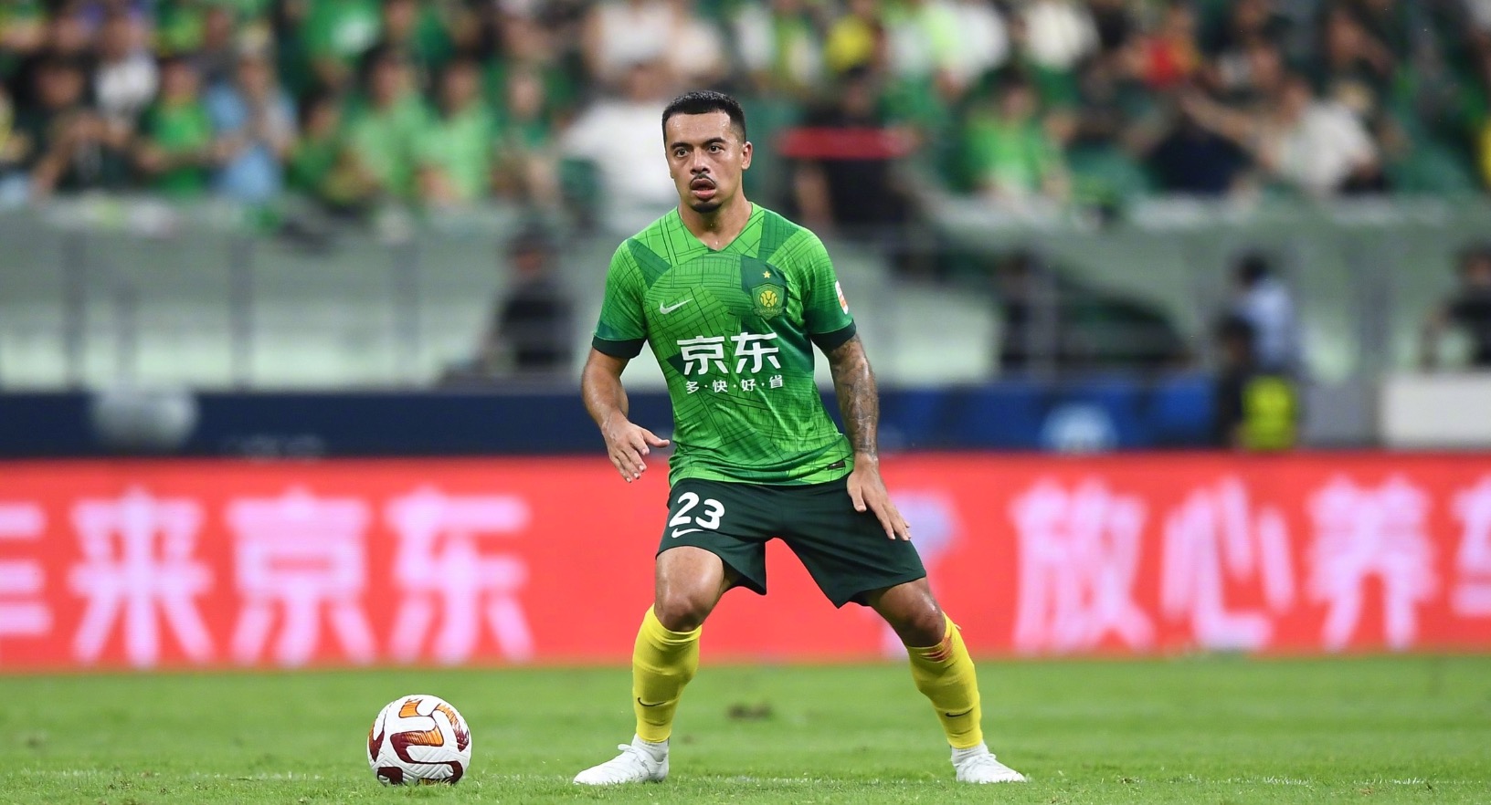 Beijing Guoan's Li Ke during their Chinese Super League clash with Wuhan Three Towns at the new Workers' Stadium in Beijing, China, July 16, 2023. /Beijing Guoan