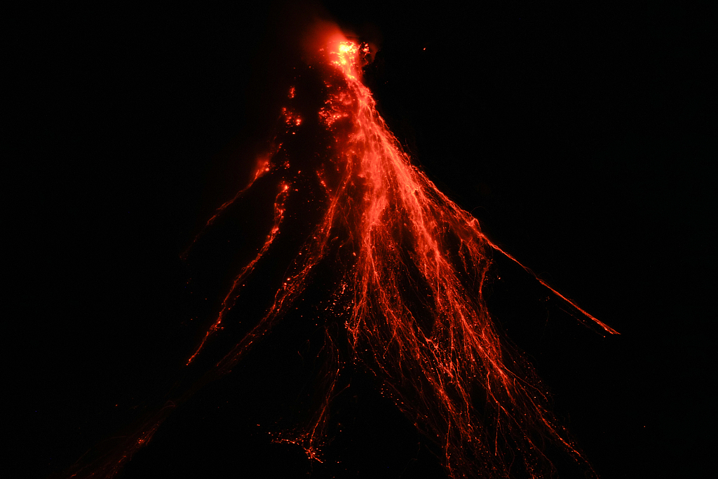Lava flows down the slopes of Mayon volcano as seen from Legazpi, Albay province, northeastern Philippines, June 15, 2023. /CFP