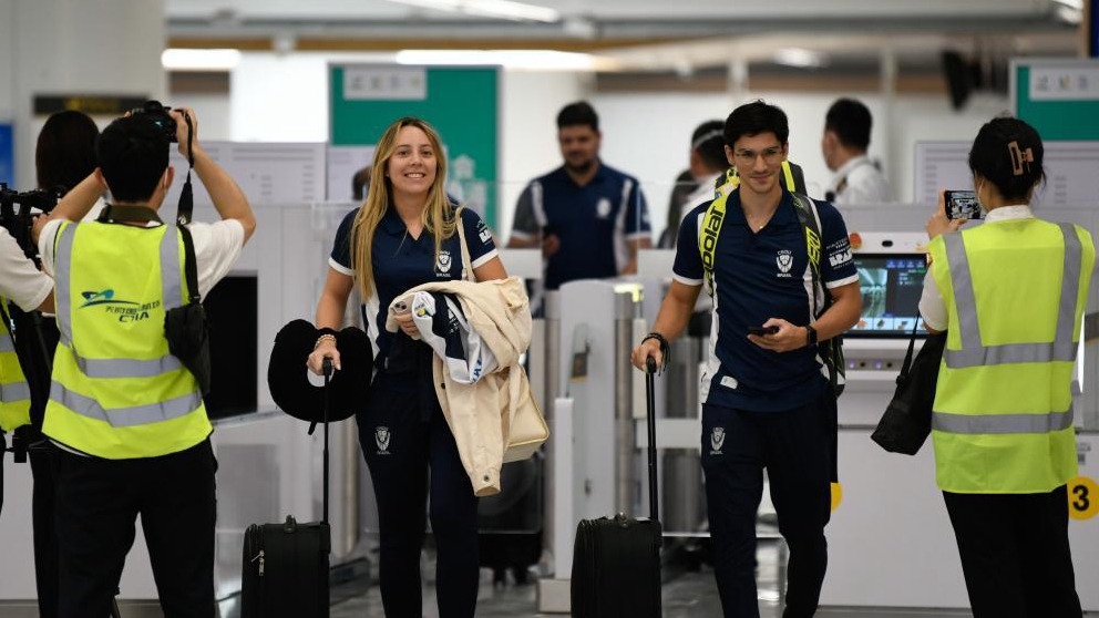 Members of the Brazilian delegation to the Summer World University Games arrive at Chengdu Tianfu International Airport, China, July 17, 2023. /Xinhua