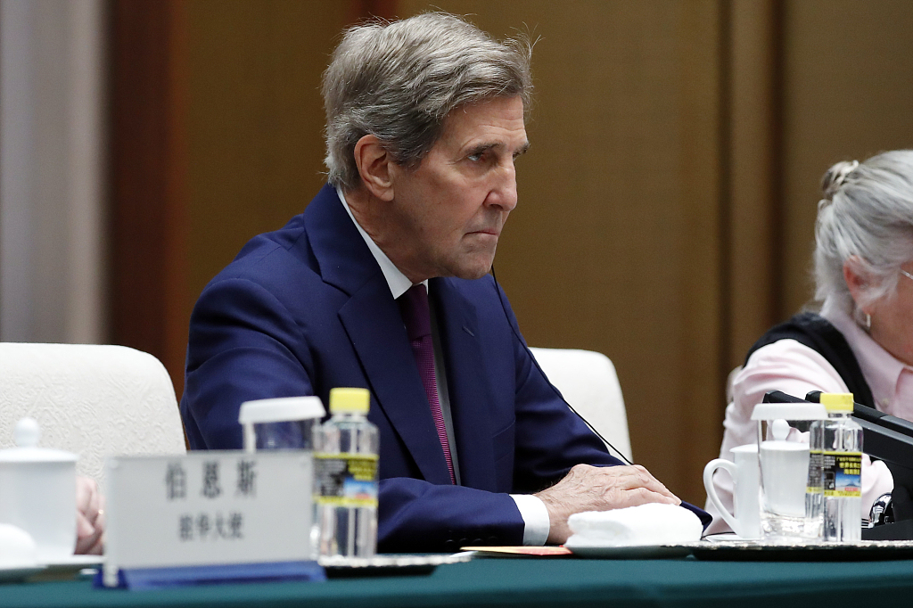 U.S. Special Presidential Envoy for Climate John Kerry attends a meeting with Chinese top diplomat Wang Yi at the Great Hall of the People in Beijing, China, July 18, 2023. /CFP