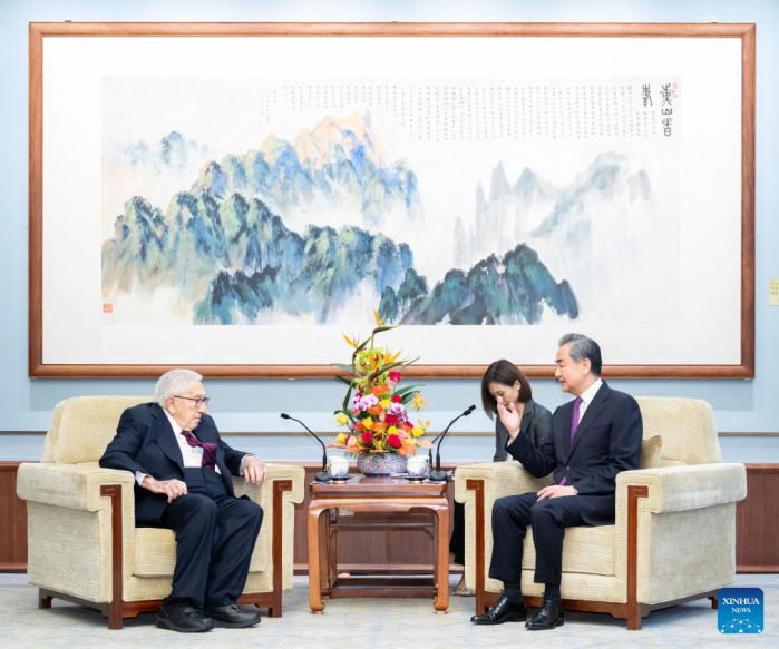 Wang Yi, a member of the Political Bureau of the Communist Party of China (CPC) Central Committee and director of the Office of the Foreign Affairs Commission of the CPC Central Committee, meets with former U.S. Secretary of State Henry Kissinger in Beijing, China, July 19, 2023. /Xinhua