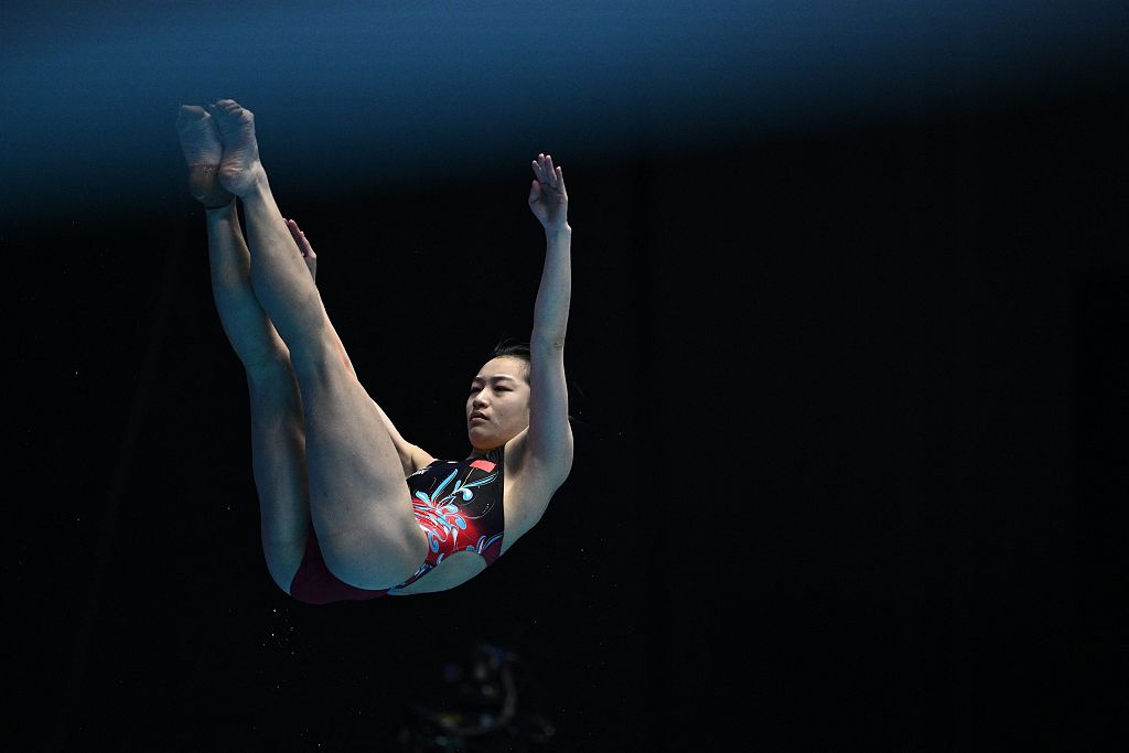 Chang Yani of China competes in the women's 3-meter springboard diving final at the World Aquatics Championships in Fukuoka, Japan, July 21, 2023. /CFP