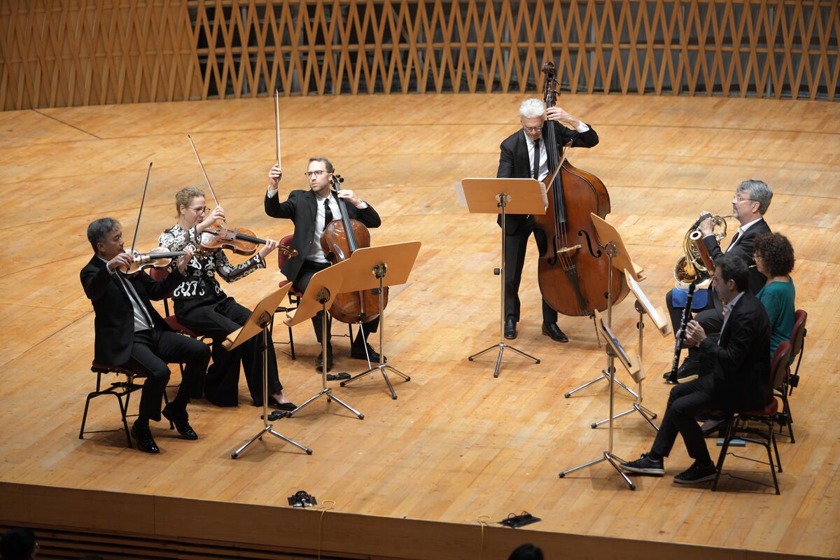 Members of the New York Philharmonic Orchestra perform a chamber music concert in Shanghai on July 8, 2023. /The Shanghai Symphony Orchestra and the Shanghai Orchestra Academy