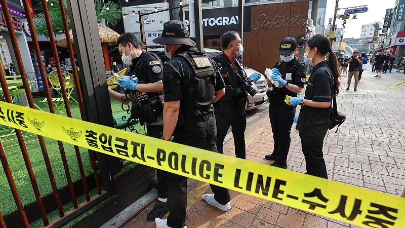 Police cordon off the area near the Sillim subway station with yellow tape in South Korea's capital Seoul, July 21, 2023. /CFP