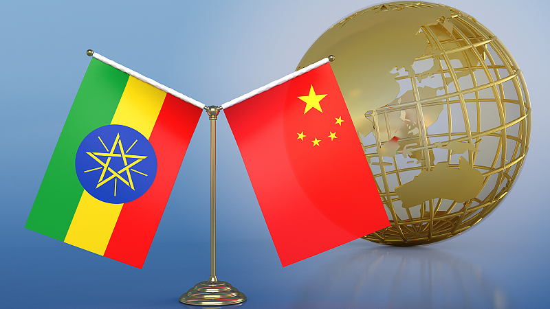 National flags of Ethiopia and China. /CFP