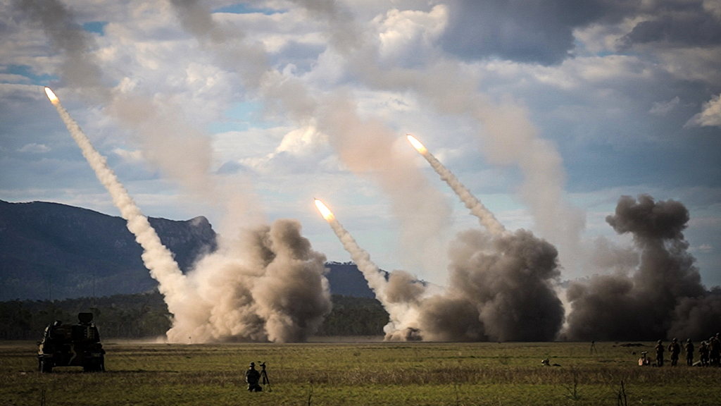 A missile is launched from a United States military HIMARS system during joint military drills at a firing range in northern Australia as part of Exercise Talisman Sabre, in Shoalwater Bay, Queensland, Australia, July 22, 2023. /VCG