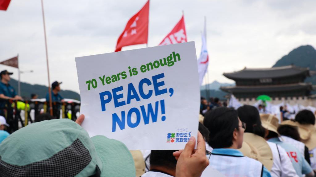 Civic activists attend a peaceful rally, calling for peace on the Korean Peninsula, Seoul, South Korean, July 22, 2023. /Xinhua