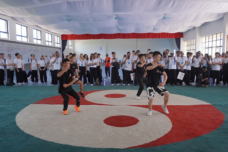2023年7月7日，太极拳大师在河南省展示他们的武术技巧。/CFP