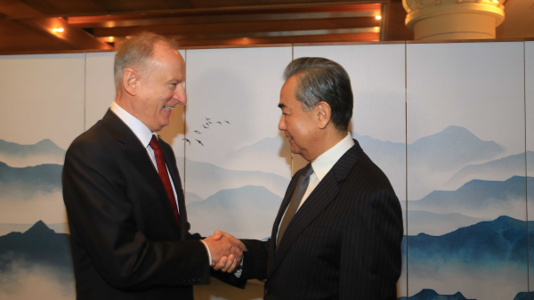 Wang Yi (R), director of the Office of the Foreign Affairs Commission of the Communist Party of China (CPC) Central Committee, shakes hands with Secretary of the Security Council of the Russian Federation Nikolai Patrushev in Johannesburg, South Africa, July 24, 2023. /Chinese Foreign Ministry