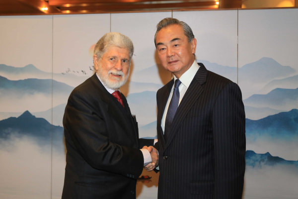 Wang Yi (R), director of the Office of the Communist Party of China Central Commission for Foreign Affairs, meets Chief Advisor of the Presidency of Brazil Celso Luiz Nunes Amorim in Johannesburg, South Africa, July 24, 2023. /Chinese Foreign Ministry