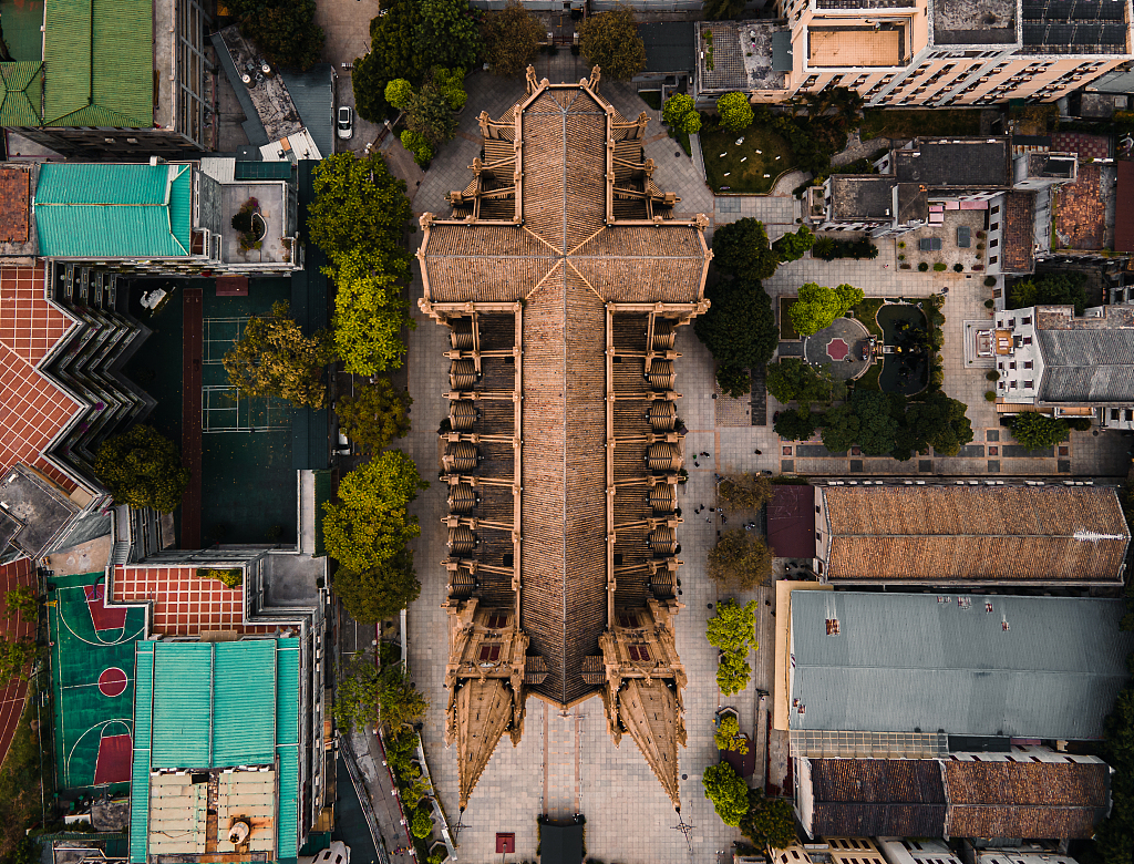中国广东省广州市圣心大教堂的鸟瞰图。  /CFP