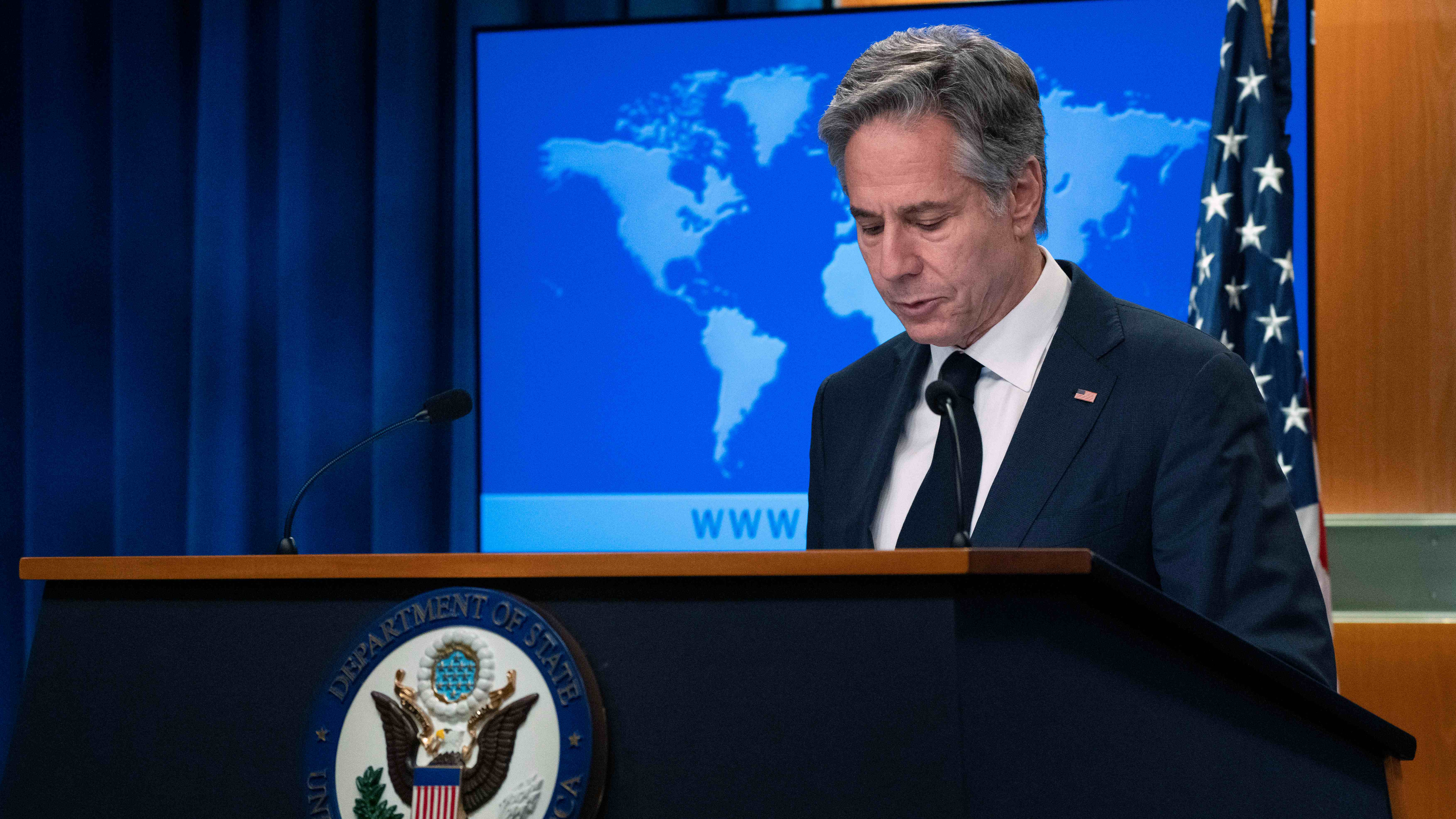 Secretary of State Antony Blinken speaks to reporters at the State Department in Washington, July 17, 2023. /AP