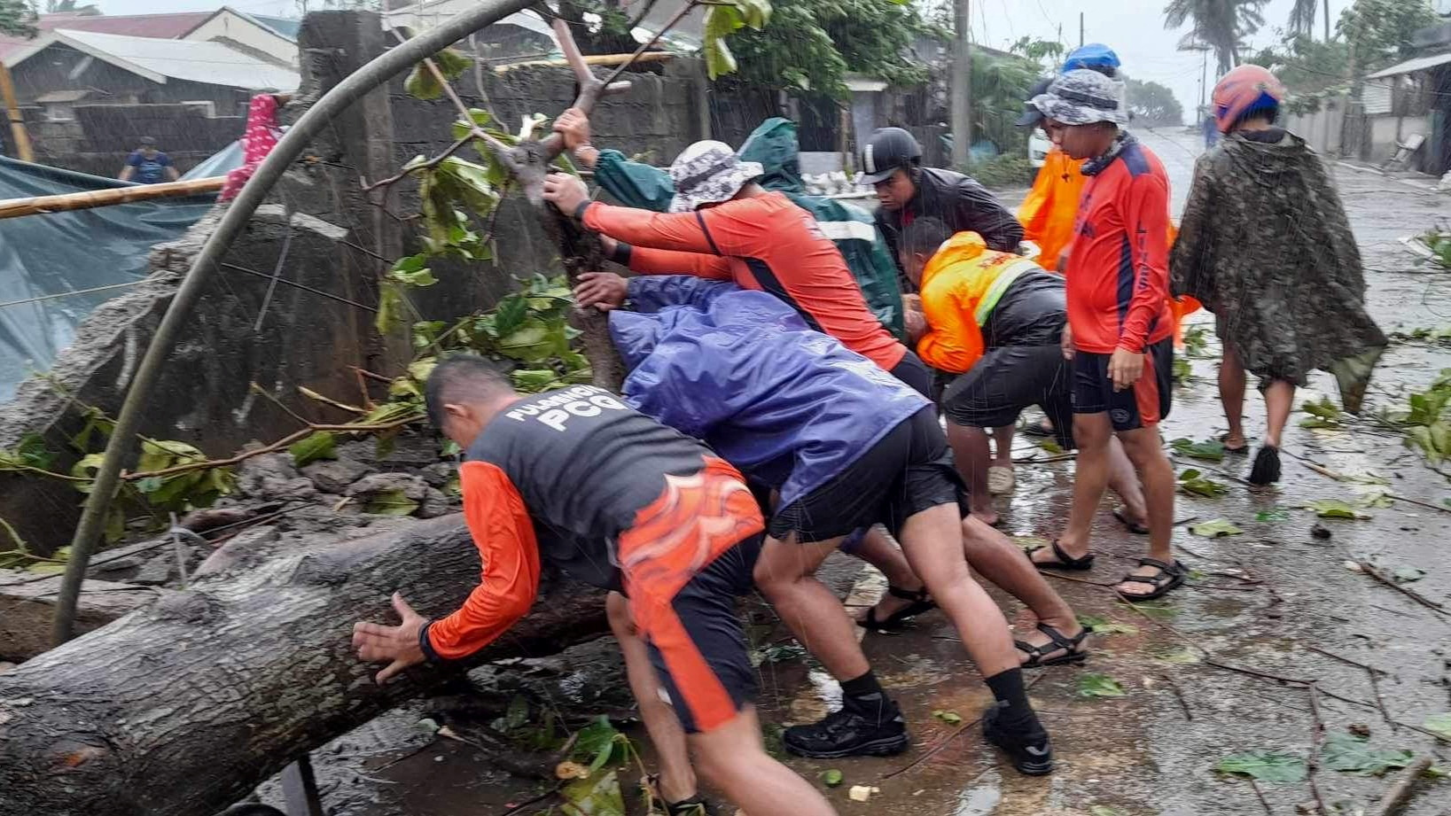 Members of the Philippine Coast Guard remove a fallen tree from a road following the onslaught of Typhoon Doksuri in Buguey, Cagayan province, Philippines, July 26, 2023. /Reuters