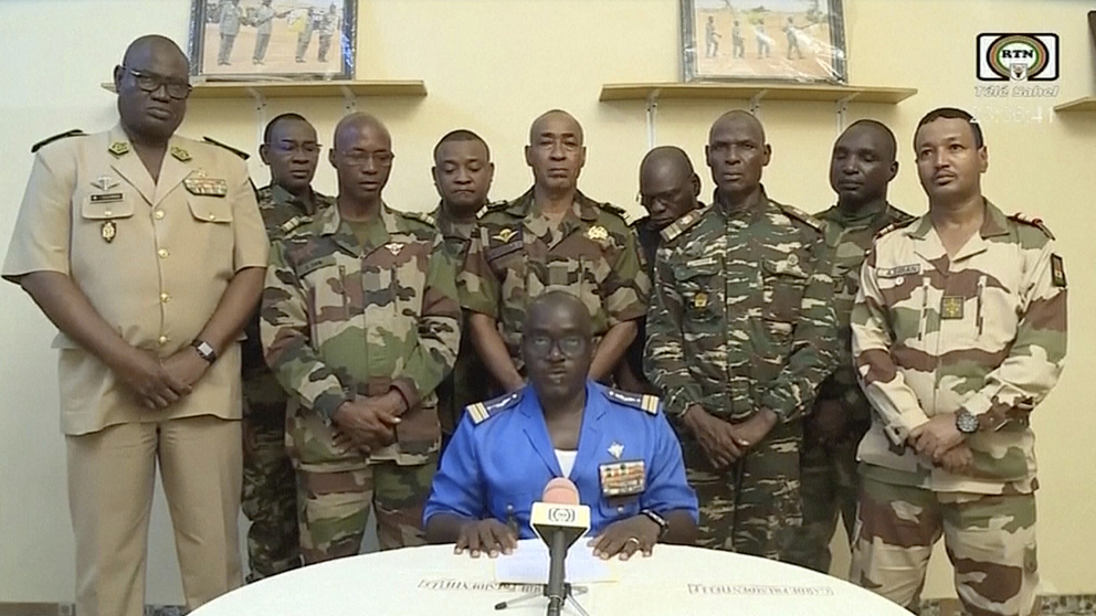 The coup announcement on Niger national TV in Niamey, Niger, July 26, 2023. /CFP