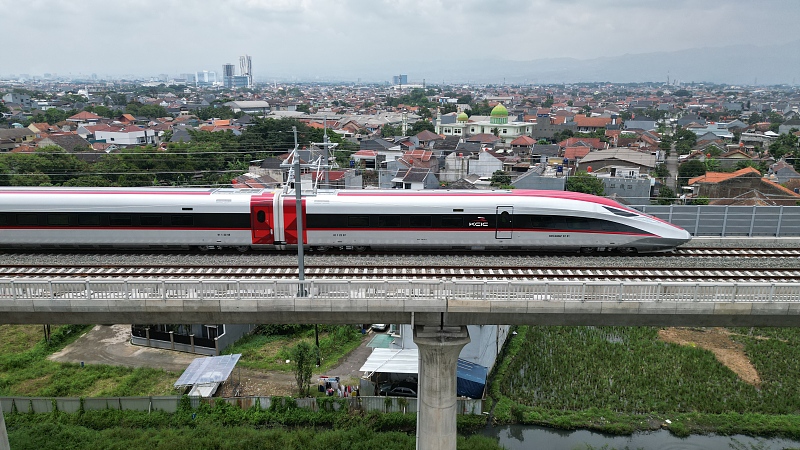 A Chinese-made high-speed bullet train, Bandung, Indonesia, November 9, 2022. /CFP 