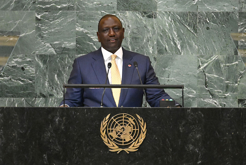 Kenya's President William Ruto addresses the 77th session of the United Nations General Assembly at the UN headquarters in New York City, U.S., September 21, 2022. /CFP
