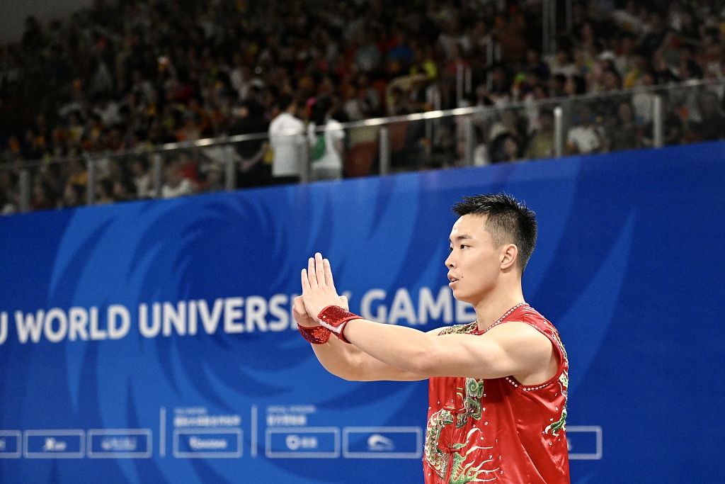 Cao Maoyuan of China in action during the Wushu men's Nanquan event at the World University Games in Chengdu, China, July 29, 2023. /CFP