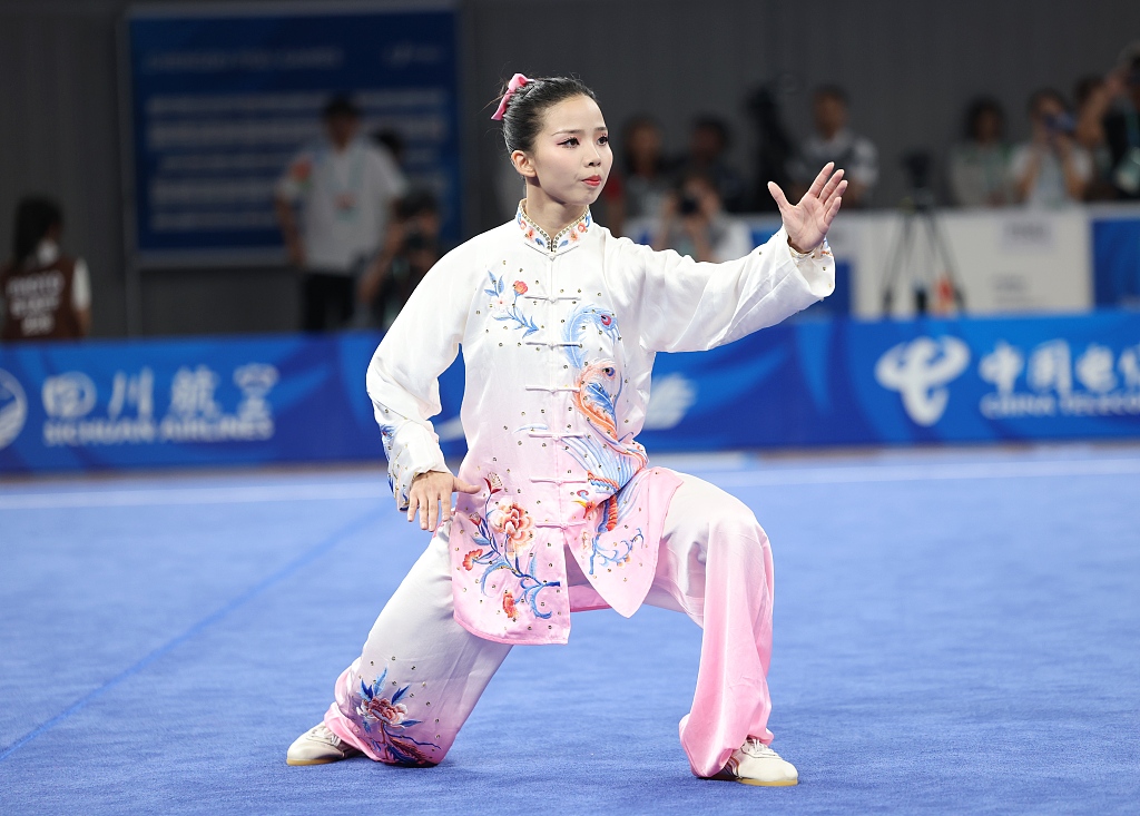 Chen Xiaoli of China competes during the Wushu women's Taijiquan event at the World University Games in Chengdu, China, July 29, 2023. /CFP