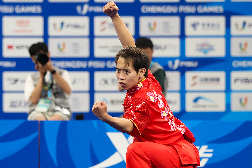 Jin Zhedian of China competes during the Wushu men's Changquan event at the World University Games in Chengdu, China, July 29, 2023. /CFP