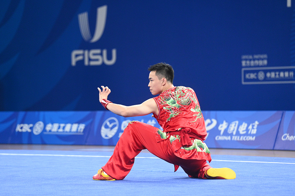 Cao Maoyuan of China competes during the Wushu men's Nanquan event at the World University Games in Chengdu, China, July 29, 2023. /CFP