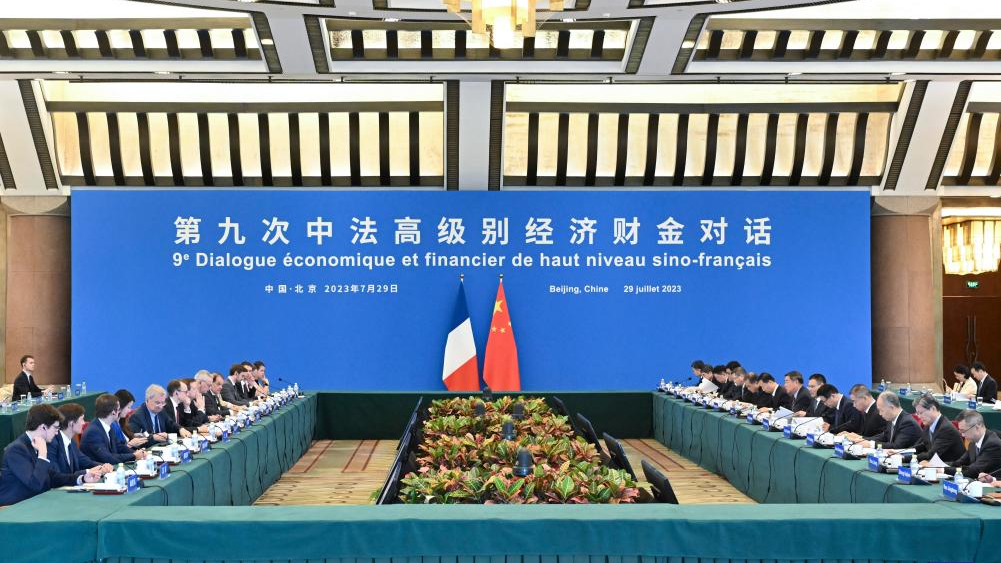 Chinese Vice Premier He Lifeng co-chairs the ninth China-France High Level Economic and Financial Dialogue with Bruno Le Maire, minister of economy, finance and industrial and digital sovereignty of France, in Beijing, China, July 29, 2023. /Xinhua