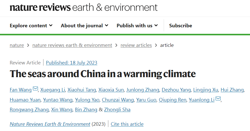 A screenshot of the study published on the website of Nature Reviews Earth & Environment.  