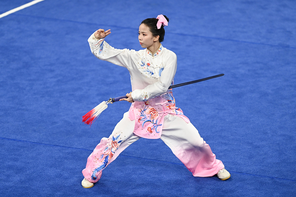 Chen Xiaoli of China competes in the Wushu women's Taijijian event at the World University Games in Chengdu, China, July 30, 2023. /CFP