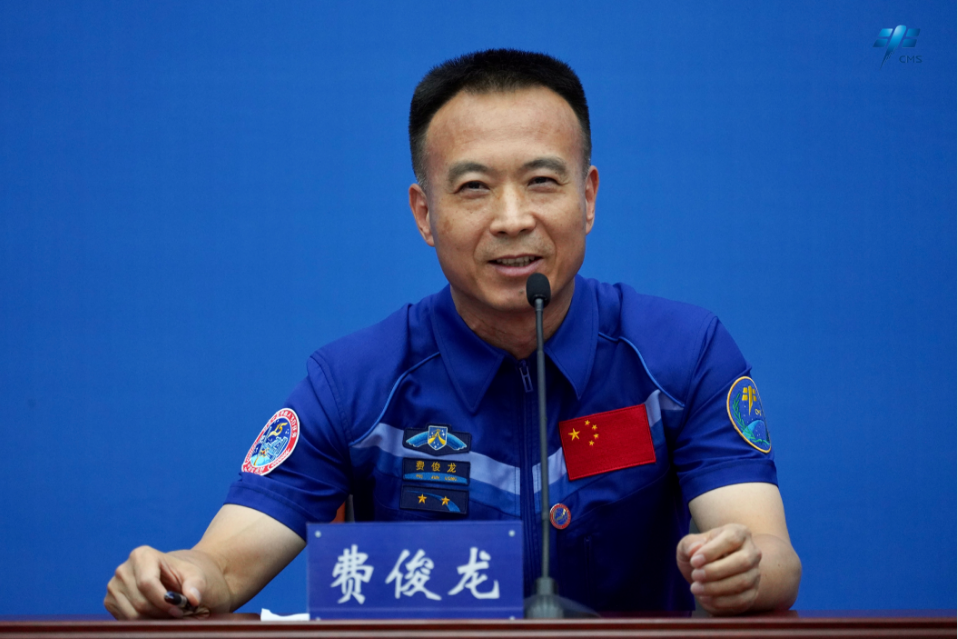 Chinese taikonaut Fei Junlong, a Shenzhou-15 crew member, speaks during a press conference in Beijing, China, July 31, 2023. /China Manned Space Agency