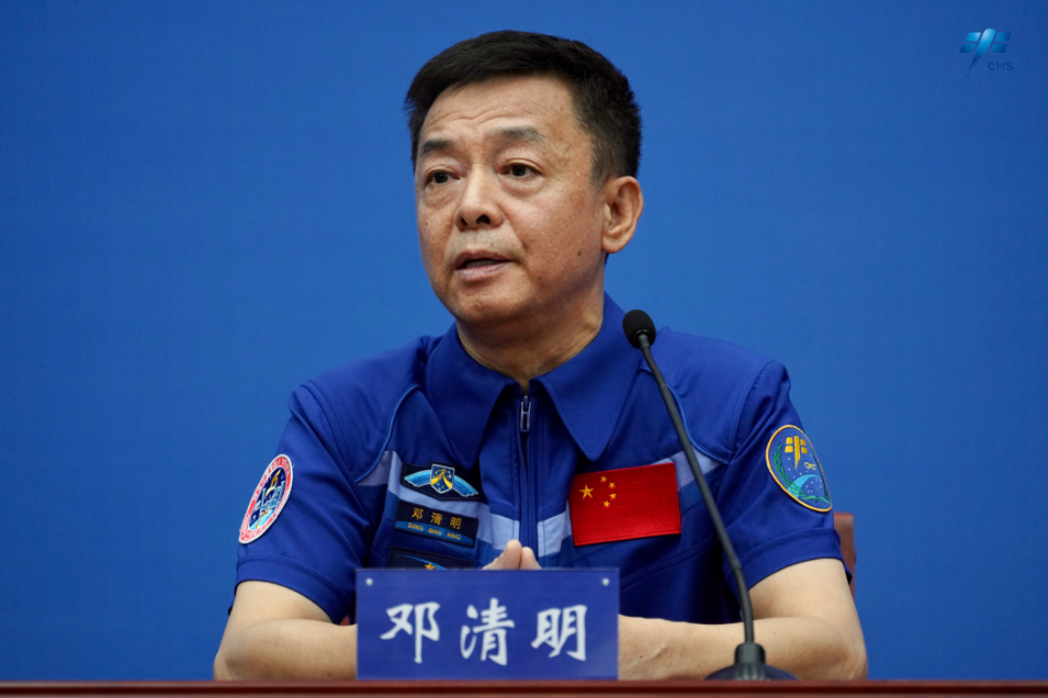 Chinese taikonaut Deng Qingming, a Shenzhou-15 crew member, speaks during a press conference in Beijing, China, July 31, 2023. /China Manned Space Agency