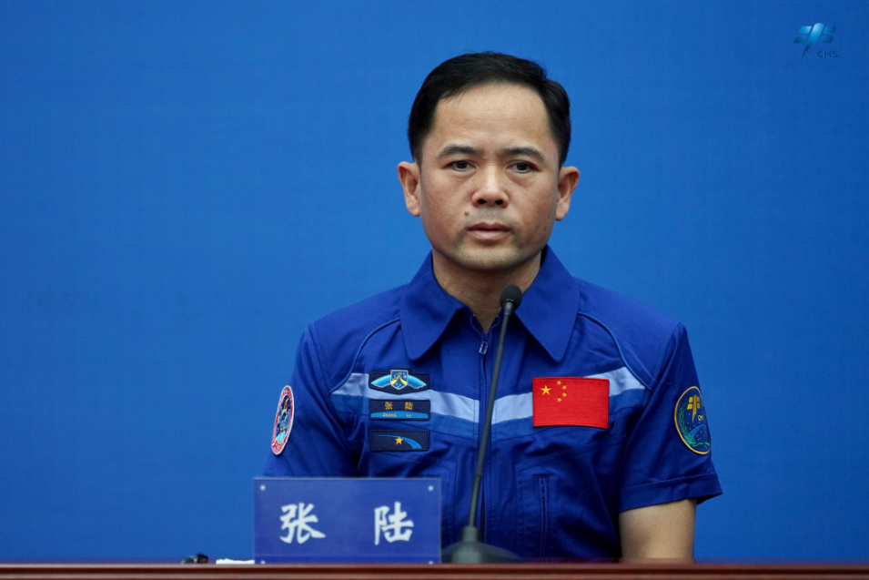Chinese taikonaut Zhang Lu, a Shenzhou-15 crew member, speaks during a press conference in Beijing, China, July 31, 2023. /China Manned Space Agency
