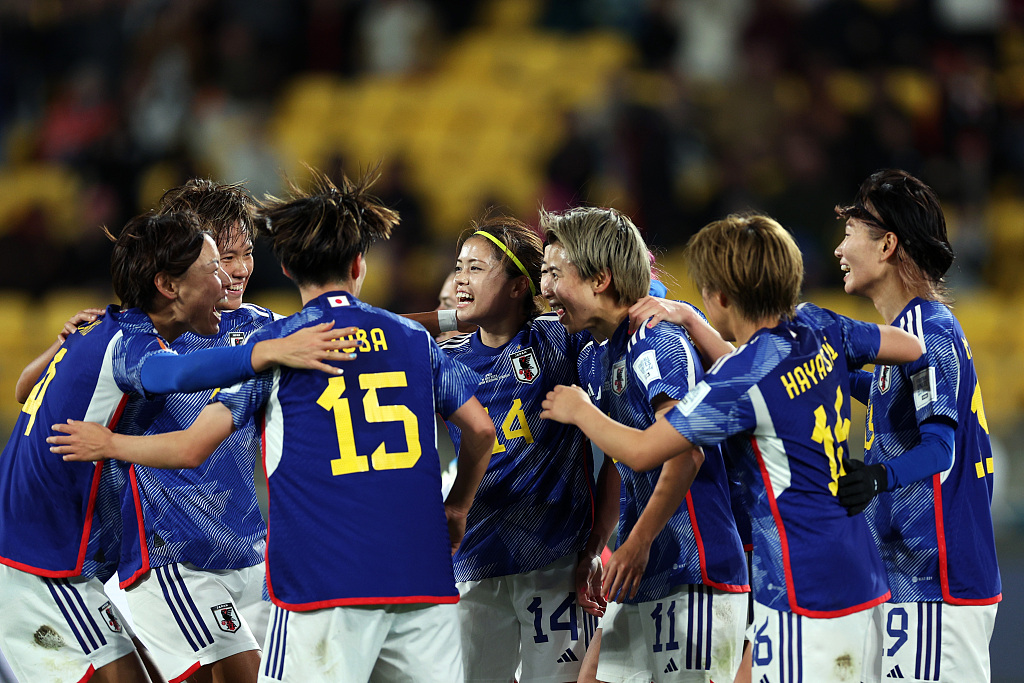 Players of Japan celebrate after scoring a goal in the group game against Spain in the FIFA Women's World Cup at Wellington Regional Stadium in Wellington, New Zealand, July 31, 2023. /CFP