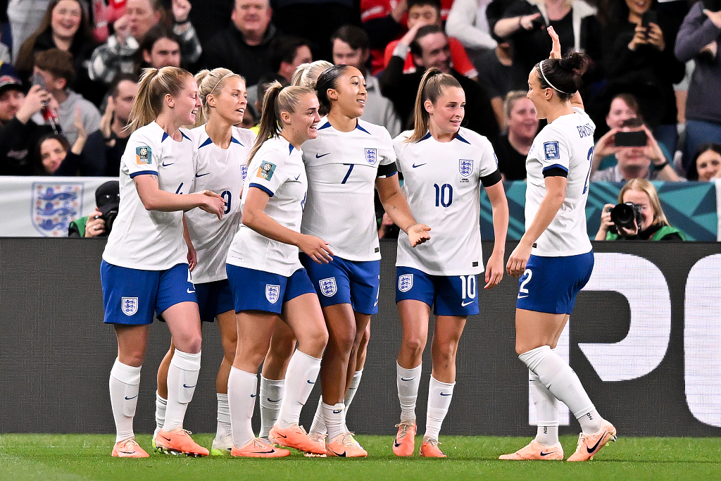 England players celebrate after their Women's World Cup win over Denmark at Sydney Football Stadium in Sydney, Australia, July 28, 2023. /CFP