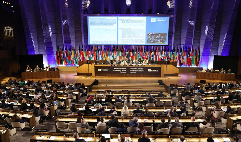 An Extraordinary Session of the General Conference of UNESCO is held in Paris, France, June 30, 2023. The 193 member states of UNESCO approved the U.S. proposal to rejoin the organization. /Xinhua