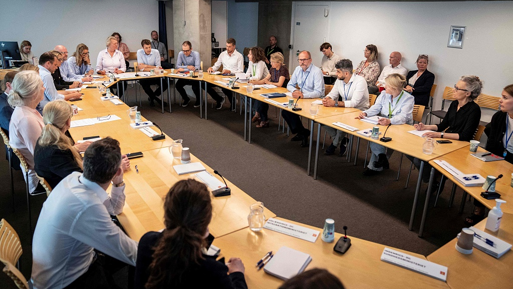 Anders Tang Friborg (back C), Under-Secretary for Foreign Policy at Denmark's Ministry of Foreign Affairs, chairs a crisis team meeting in Copenhagen, Denmark, August 1, 2023. /CFP