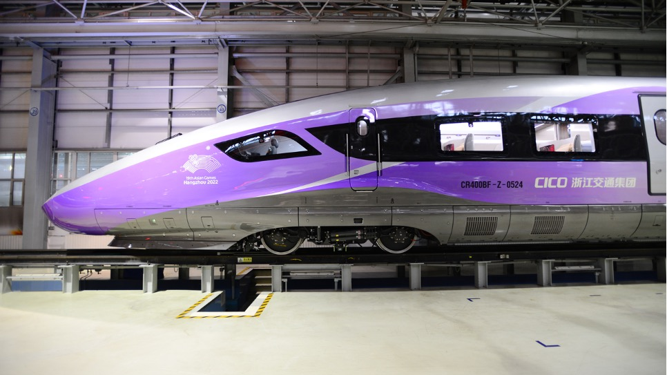 The special Fuxing bullet train has been designed for the Hangzhou Asian Games in Changchun City, northeast China's Jilin Province. / Wang Jiaxiang