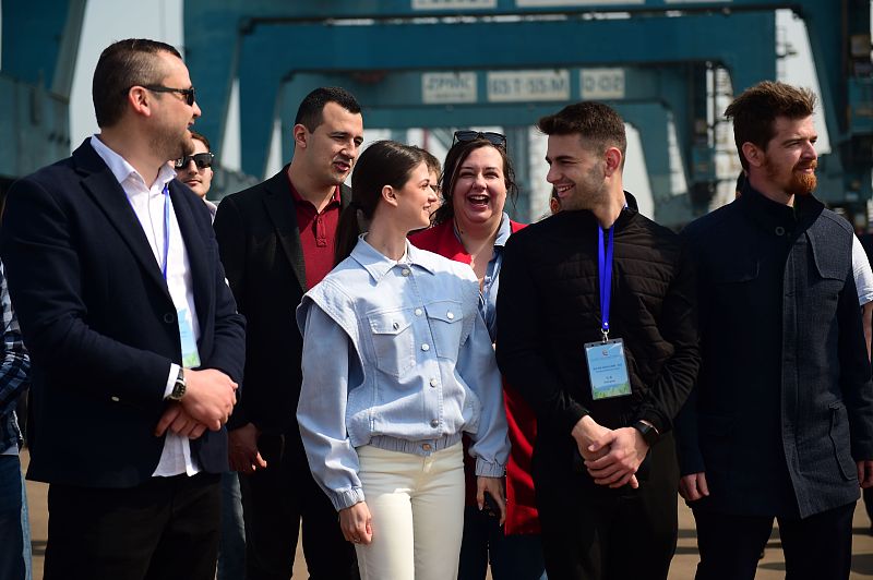 Young representatives from China and countries in Central and Eastern Europe visit Huanghua Port in Cangzhou City, Hebei Province, March 31, 2023. /CFP