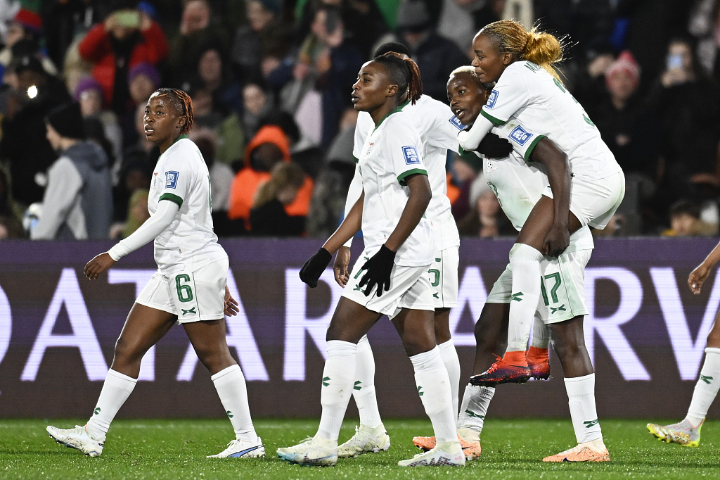 Players of Zambia celebrate after scoring a goal in the group game against Costa Rica in the FIFA Women's World Cup at Waikato Stadium in Hamilton, New Zealand, July 31, 2023. /CFP