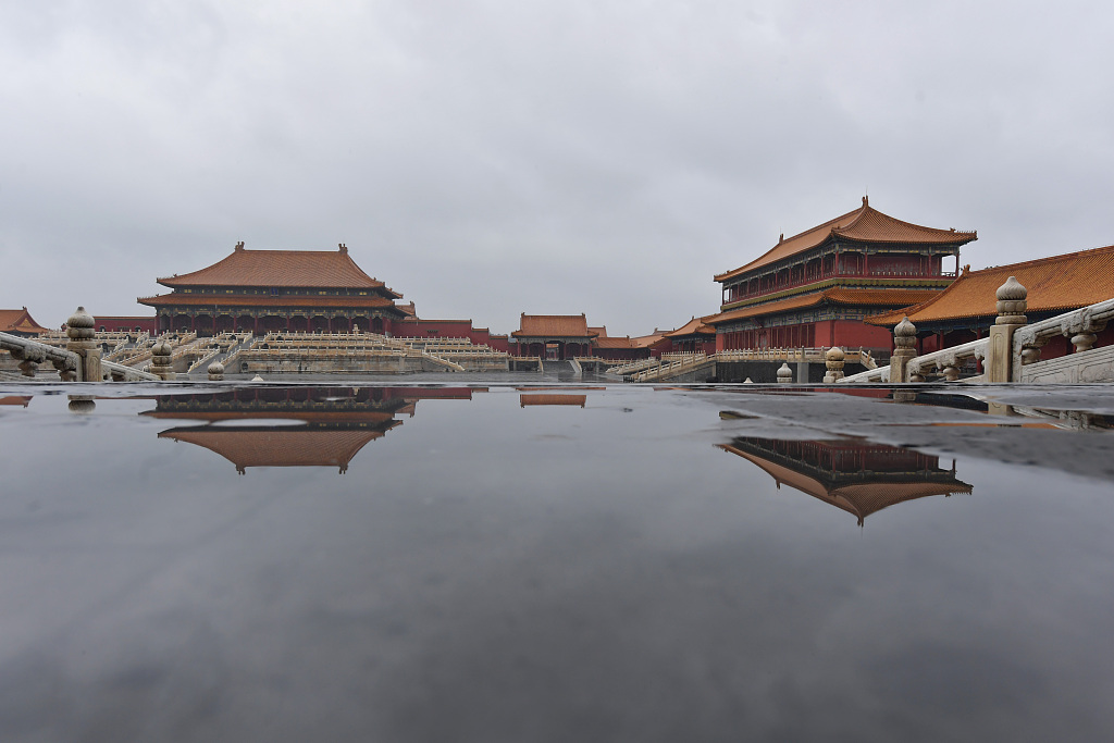 Photo taken on July 31, 2023 shows ponding at the Palace Museum after a heavy rainstorm hit Beijing. /CFP