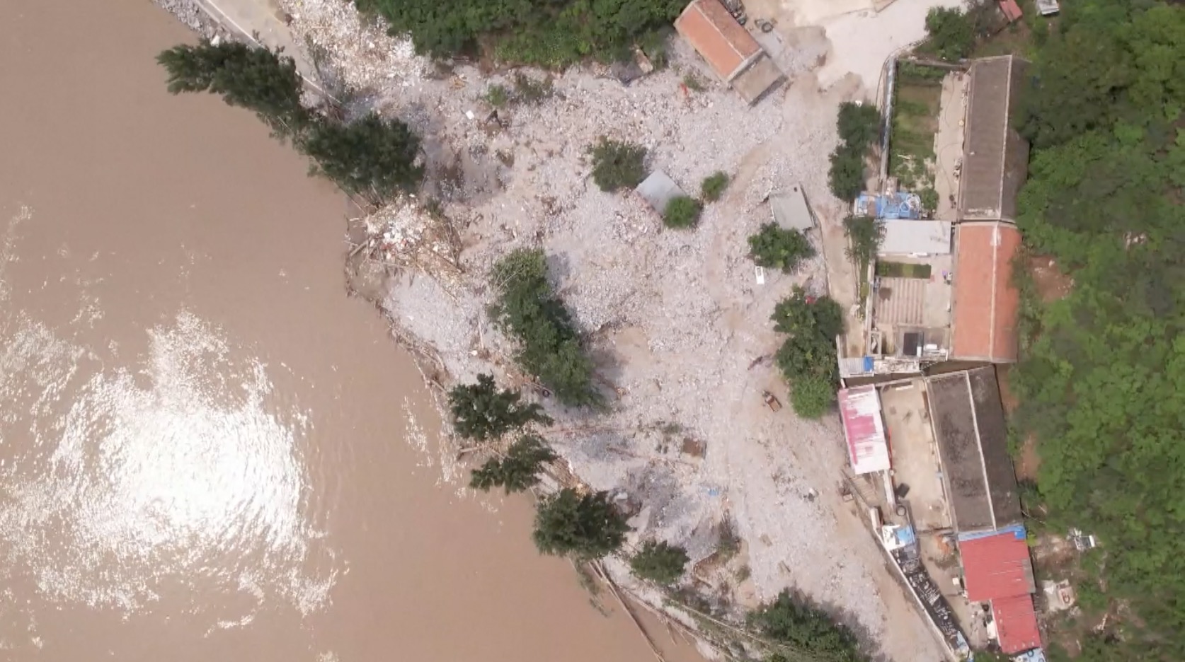 A flood-hit village in Laishui County, Baoding City, Hebei Province. /CGTN