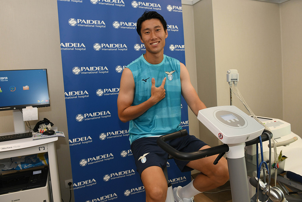 New signing Daichi Kamada of Lazio during medical tests at the Paideia International Hospital in Rome, Italy, August 4, 2023. /CFP