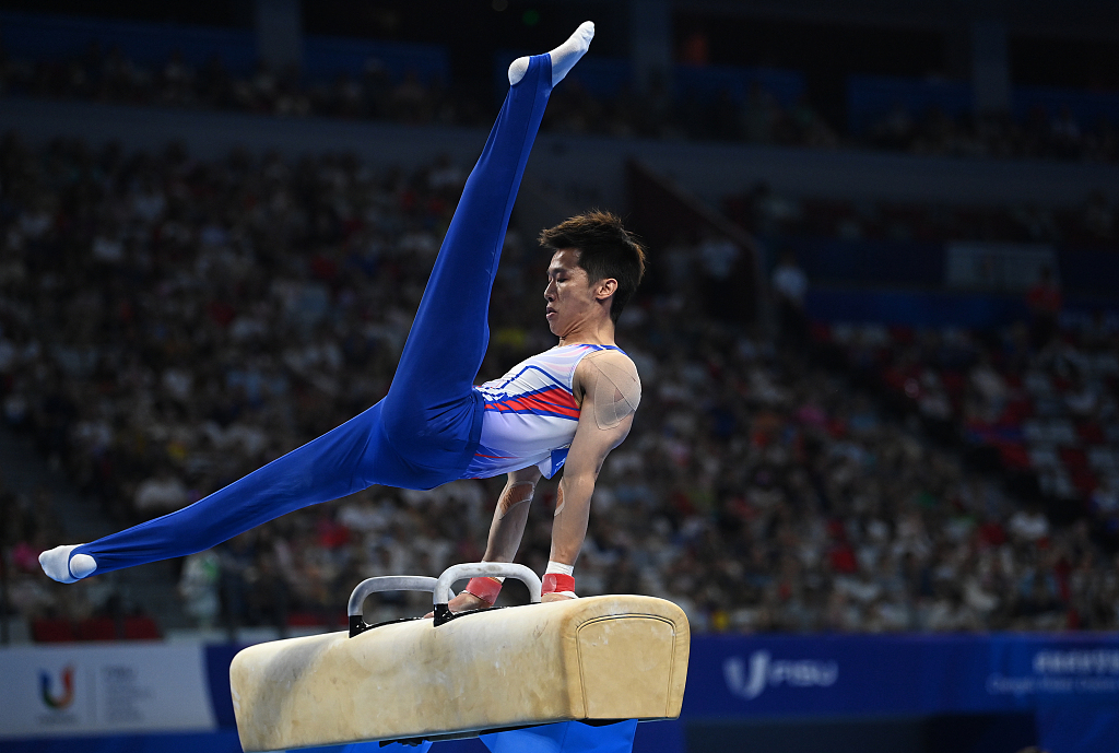 Lee Chih-kai of Chinese Taipei competes in the men's pommel horse final during the World University Games in Chengdu, China, August 5, 2023. /CFP