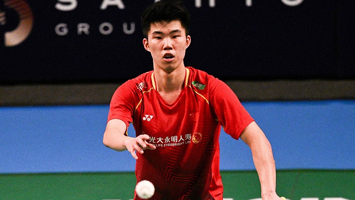 Weng Hongyang in action during the men's singles final at BWF Australian Open in Sydney, Australia, August 6, 2023. /CFP