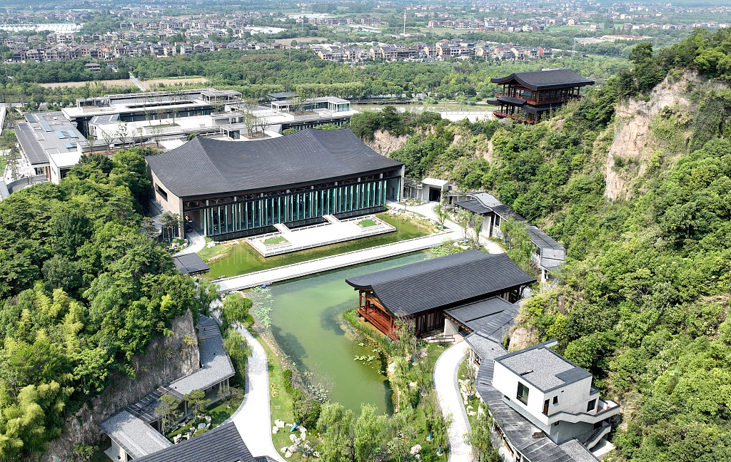 An aerial photo shows the Hangzhou branch of the National Archives of Publications and Culture in Hangzhou, east China's Zhejiang Province, July 27, 2022. /CFP