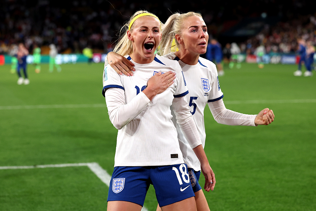 Players of England score in penalty shoot-out in the Round of 16 game against Nigeria at the FIFA Women's World Cup at Brisbane Stadium in Brisbane, Australia, August 7, 2023. /CFP