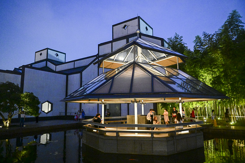 The Suzhou Museum is illuminated at night in Jiangsu Province, August 6, 2023. /CFP