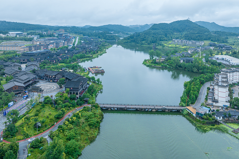 A photo shows a panoramic view of Danzhai Tourism and Leisure Block in Danzhai County, Guizhou Province. /CFP