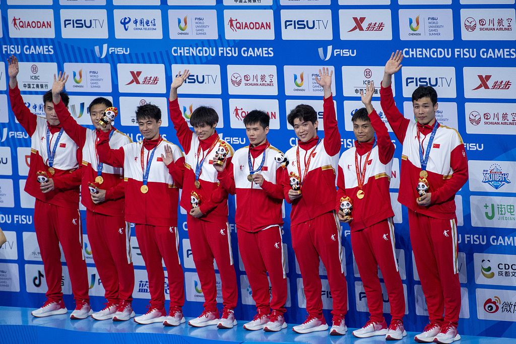 Male divers of China at the World University Games in Chengdu, China, August 7, 2023. /CFP